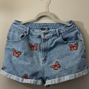 Fashion Nova Light Blue Denim Shorts with Butterfly Accents